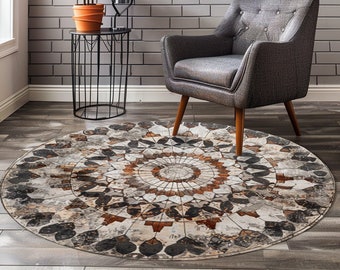 Figured Circle Rug, Worn Pattern Rug, Galata Tower Rug, Washable Rug, Circle Nonslip Rug, Rug For Foyer, Farmhouse Rug, Round Large Rug