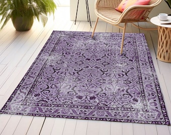 Bohemian rug, Oushak design rug, Living room rug, Floral rug, Contemporary rug, Border rug, Purple rug, Home decor modern, Easy clean rug