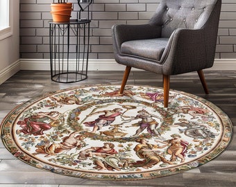 Blush Round Rug, Ancient Greek Rug, Archeology Museum Theme, Egyptian Style Rug, Livingroom Rug, Foyer Round Rug, Print Rug, Boho Circle Rug