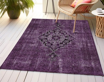 Purple washable rug, Bedroom area rug, Eco friendly rug, Bohemian rug, Medallion rug, Country rug, Non slip rug, Kitchen mat