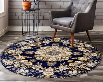 Hagia Sophia Rug, Gold Color Rug, Foyer Showy Rug, Oriental Circle Rug, Printed Round Rug, Artwork Circle Rug, Motif Design Rug, Nonslip Rug