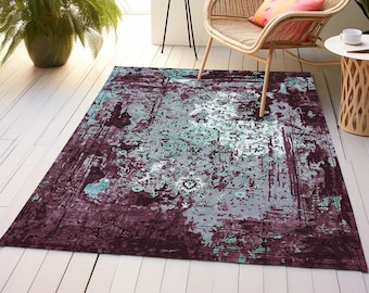 Purple green rug, Gothic theme rug, Floral rug, Washable rug, Kitchen rug, Art deco rug, Housewarming rug, Living room rug, Area rug