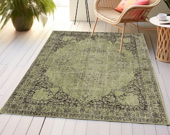 Green area rug, Cottage rugs, Bohemian rug, Art deco rug, Living room rug, Minimalist rug, Entry rug, Coastal rug, Throw rug, Print rug