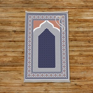 Fringed Prayer Rug, Muslim Mat, Large Prayer Rug, Floral Mat, Gray Janamaz, Sajadah Rug, Father Prayer Rug, Islamic Decor, Soft Prayer, PR23
