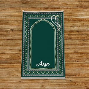 Washable green prayer rug, Oriental style janamaz, Authentic islamic mat, Prayer mat for kids, Padded prayer rug, Soft muslim sajadah, PR12