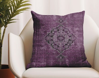 Purple pillow cover, Washable pillow, Floral pillowcase, Boho pillow, Traditional pillow, Ethnic pillow, Salon pillow, Digital print pillow