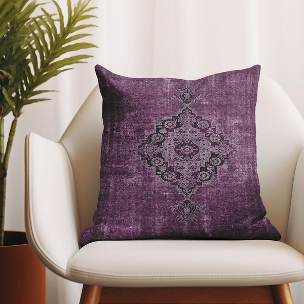 Purple pillow cover, Washable pillow, Floral pillowcase, Boho pillow, Traditional pillow, Ethnic pillow, Salon pillow, Digital print pillow