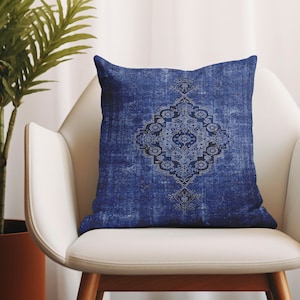 Navy Blue Cushion, Cotton Pillow Cover, Pillow Insert, Washable Pillow, Lumbar Pillow, Bedroom Pillow, Floor Long Pillow, Comfort Pillow