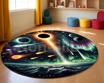 Dywan Galaxies, Dywan ilustrowany, Przytulny dywan, Dywany do sypialni, Nowoczesny dywan, Dywan Planet, Dywan Układ Słoneczny, Dywan Wszechświat, Dywan Niebo, Dywan okrągły