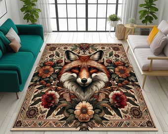 tapis design renard, tapis rouge, tapis floral, tapis animal, tapis loup, tapis ferme, tapis tropical, tapis rustique, tapis primitif