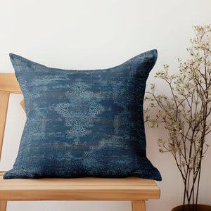 navy ottoman pillow, turkish rug pillow, livingroom pillow, handmade cushion, washable pillow, soft pillow cover, throw pillow, couch pillow