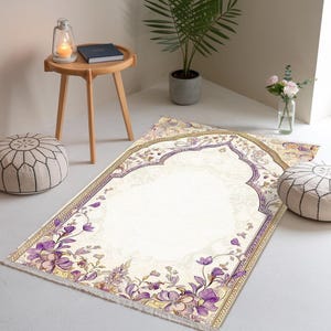 Luxury Thick Turkish Prayer Rug, Elegant Meditation Mat, Handmade Islamic Gift