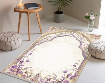 Luxury Thick Turkish Prayer Rug, Elegant Meditation Mat, Handmade Islamic Gift