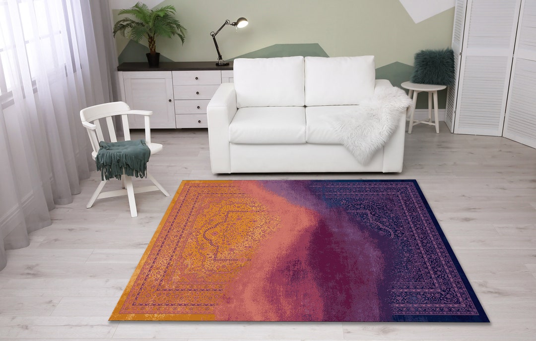 Orange Purple Rug, Modern Rug, Bold Pattern Rug, Abstract Rug, Washable