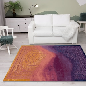 Orange Purple Rug, Modern Rug, Bold Pattern Rug, Abstract Rug, Washable ...