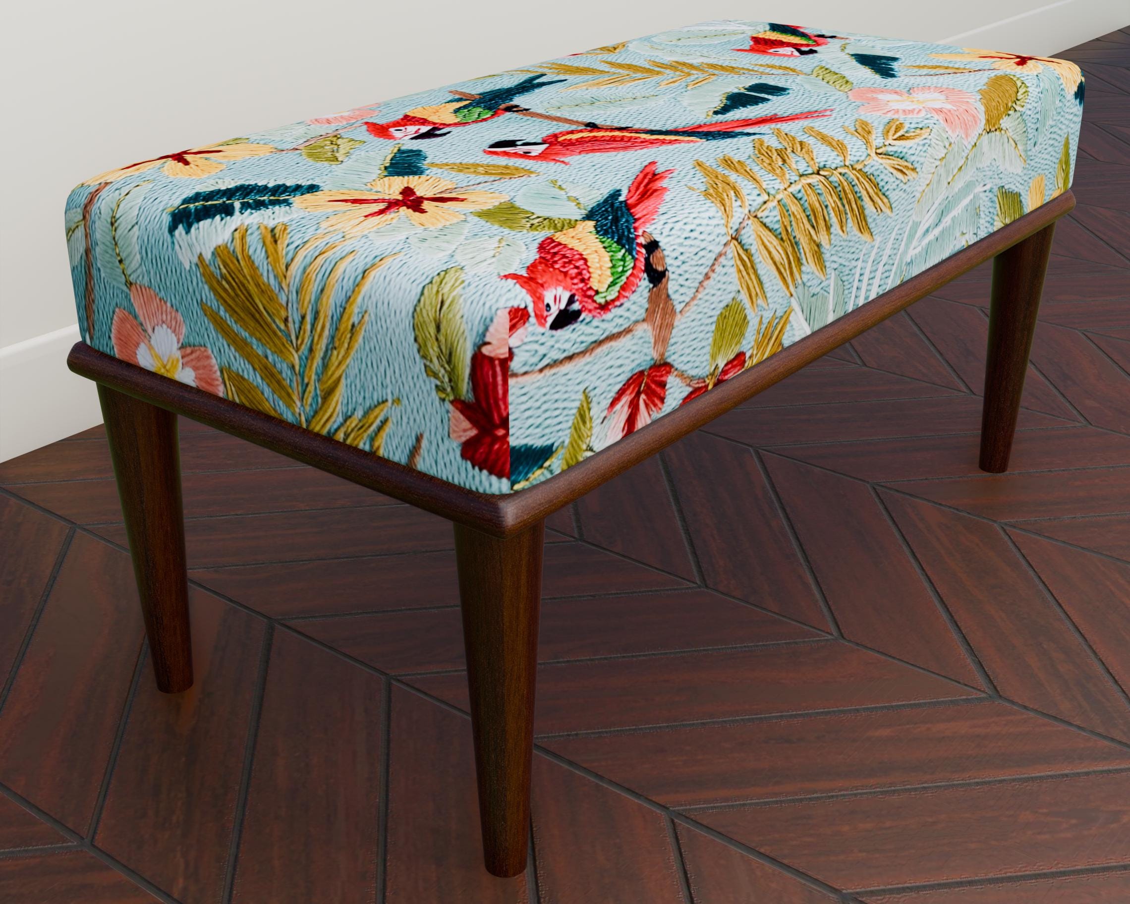 Tropical Design Upholstered Bench, Kilim Patterned Bench, Colorful ...