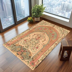 Flower print prayer rug, Elegant decor sajadah, Premium prayer rug, Unique design payer mat, Comfortable prayer rug, Thick prayer rug