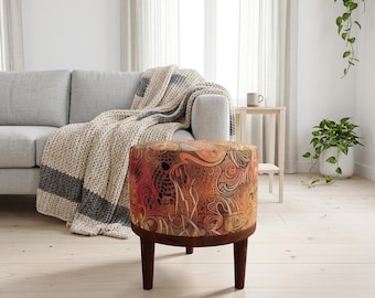 Copper Pink Swirl Round Pouf | Accent Stool Footrest | Boho Living Room Decor