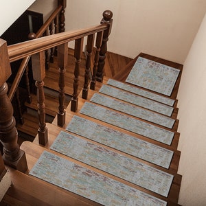 rustic stair tread, gray step rug, stunning stair tread, machine washable rug, indoor floor mat, vintage pattern decor, bullnose stair tread