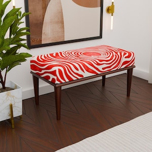 Abstract wave design ottoman bench, Modern dynamic print bench, Home decor bench, Elegance bench, Stylish bench, Comfortable bench, H-236
