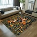 Floral Animal Rug, Orange Fox Rug, Washable Patio Rug, Gift for Office ...