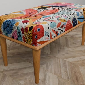 Banco botánico, Banco de madera moderno, Otomana contemporánea, Tapicería texturizada, Banco colorido, Muebles de exterior, Banco de tamaños personalizados, F-17