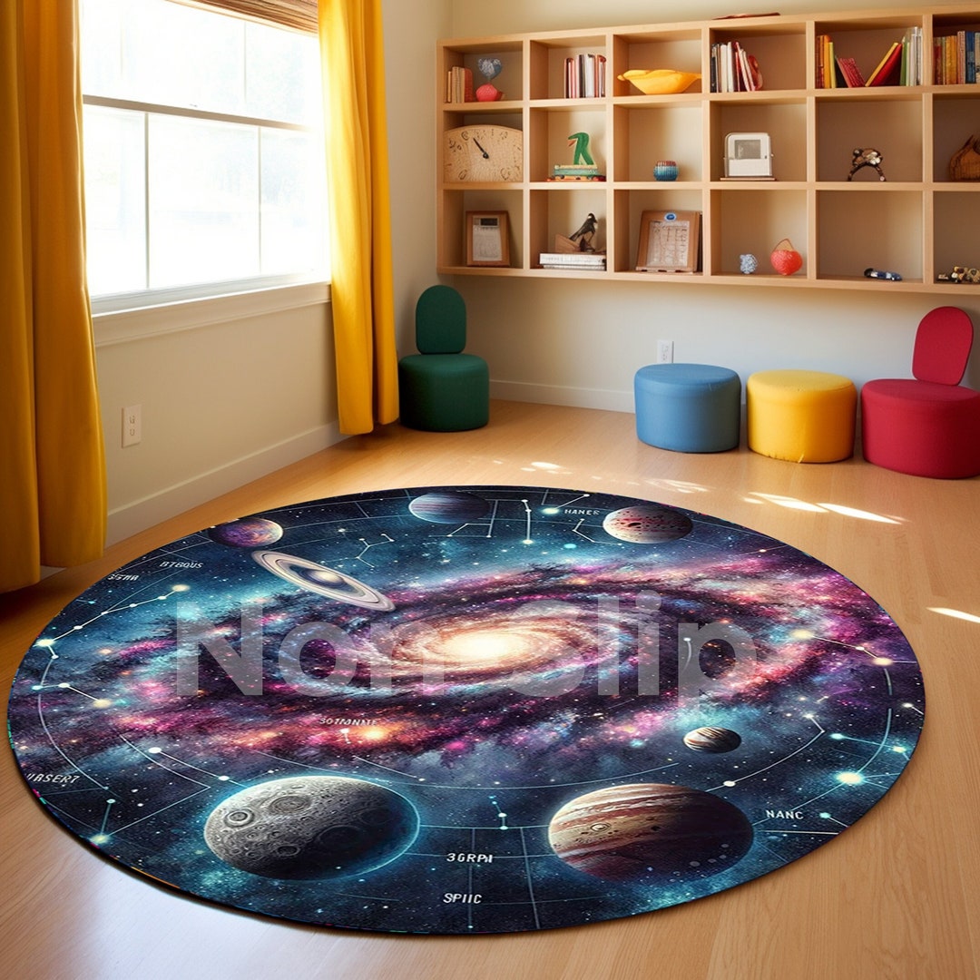 Space Round Rug Nebula Rug, Vortex Rug, Educational Rug, Space Rug, Washable Rug ...