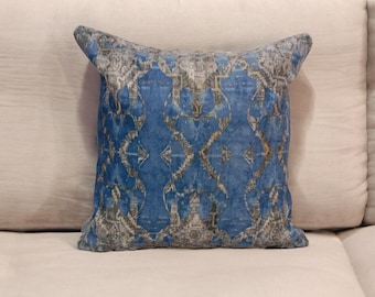 Blue kilim pillow, Handmade pillow, Throw pillow, Bohemian pillow, Floor pillow, Bedding pillow, Printed rug pillow, Couch pillow