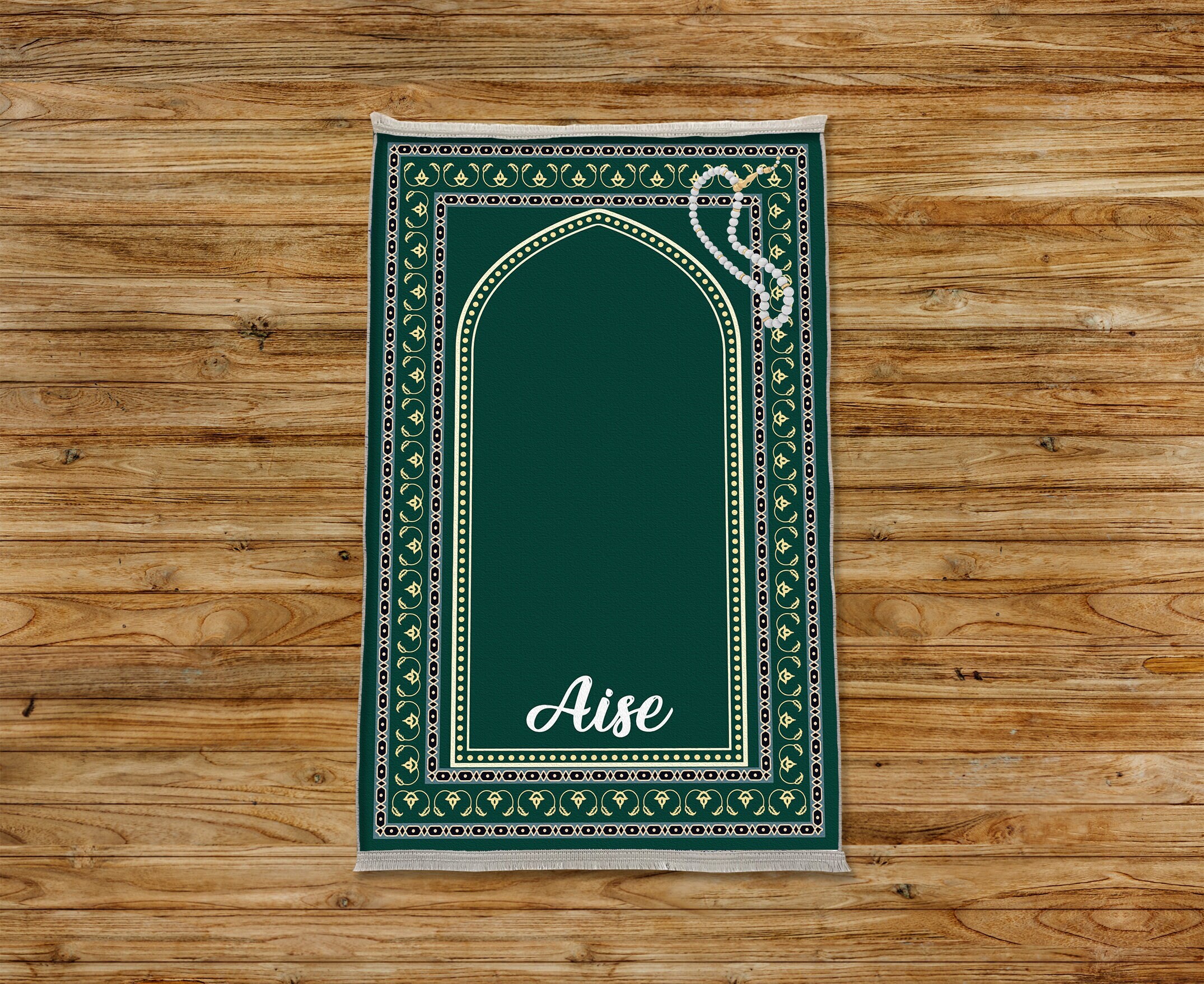 Washable Green Prayer Rug, Oriental Style Janamaz, Authentic