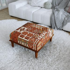 Rost-Orange Patchwork Kundenspezifische Bank, Erdton Geometrische Kilim Ottoman, H-759