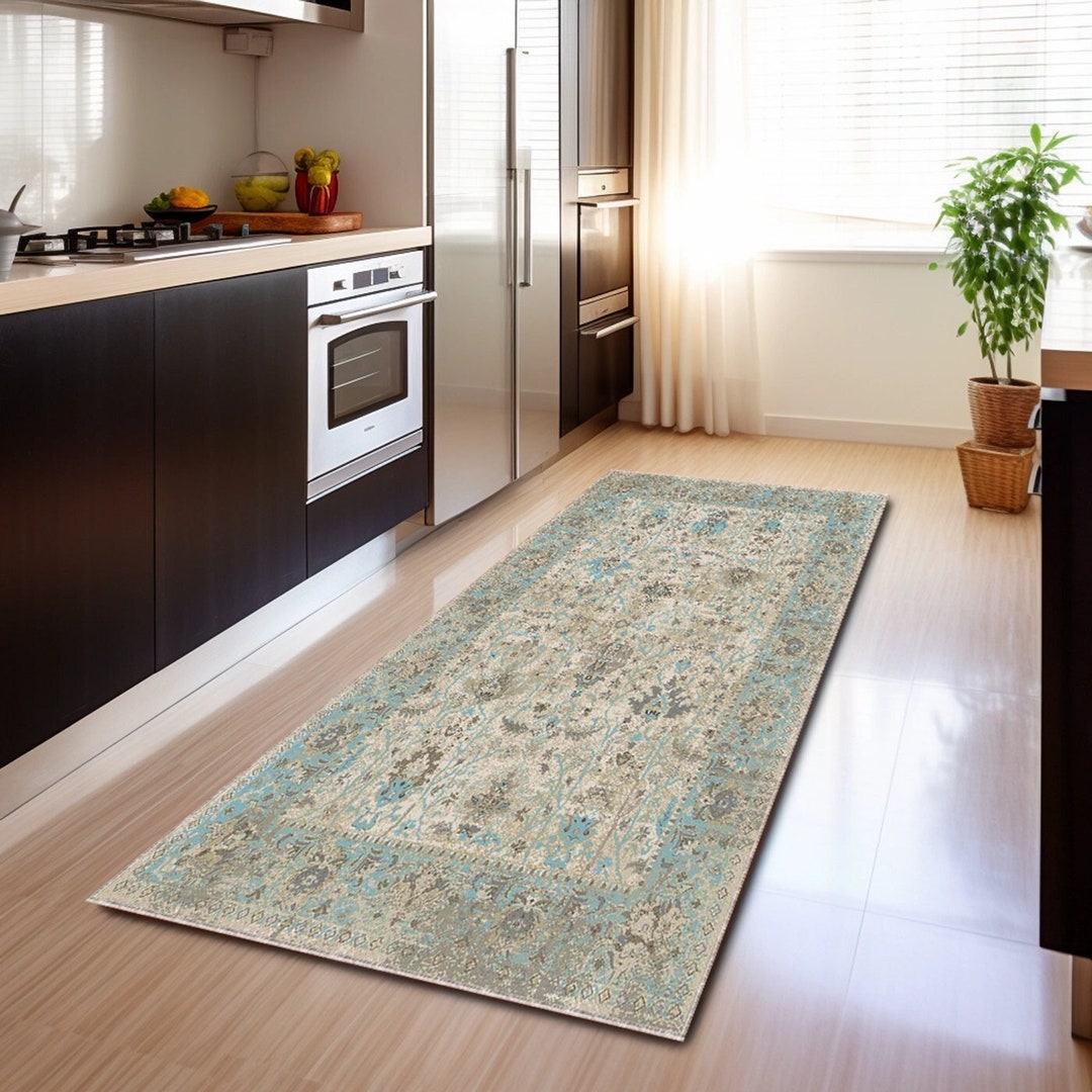 Kitchen Runner, Washable Rug, Green Rug, Familyroom Rug, Non Slip Rug