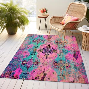 Turquoise Rug, Cute Home Decor, Birthday Decor Rug, Livingroom Rug, Kitchen Large Rug, Bedroom Large Rug, Contemporary Rug, Washable Runner