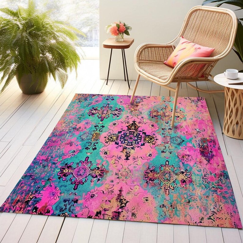 Turquoise Rug, Cute Home Decor, Birthday Decor Rug, Livingroom Rug, Kitchen Large Rug, Bedroom Large Rug, Contemporary Rug, Washable Runner