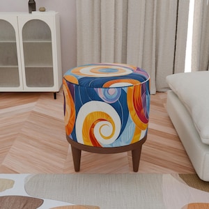 Modern indoor round pouf, Cool indoor pouf stool, Home decor pouf stool, Easy to clean bench, Soft touch stool, Ottoman pouf, F-157
