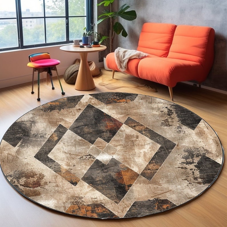 Many Circles Rug Ethnic Worn Rug, Ovesize Circle Rug, Diningroom Round Rug, Teppich ...