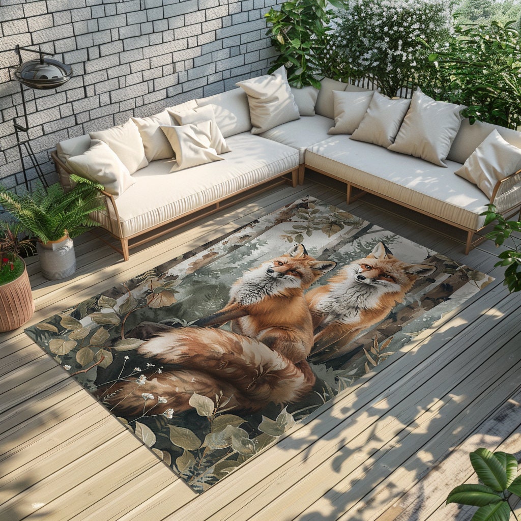 Animal Printed Rug, Vibrant Rug, Fox Patterned Rug, Nature Inspired Rug ...