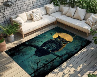 Movieroom Rug, Housewarming runner rug, Nature inspired owl print rug, Non slip rug, Corridor rug, Home decor rug, Washable runner rug