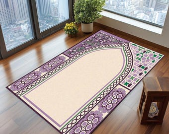 Mosaic design prayer rug, Elegant decor prayer rug, Sustainable prayer rug, Soft janamaz, Mosque design islamic mat, Foldable prayer rug
