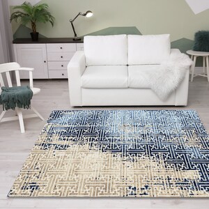 Blue rug, Worn pattern rug, Turkish rug, Washable rug, Oushak rug, Area rug, Living room rug, Bedroom rug, Bohemian rug, Cotton base rug