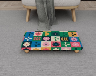 Multicolored Floral Grid Stool | Funky Retro Room Stepstool | H-1560