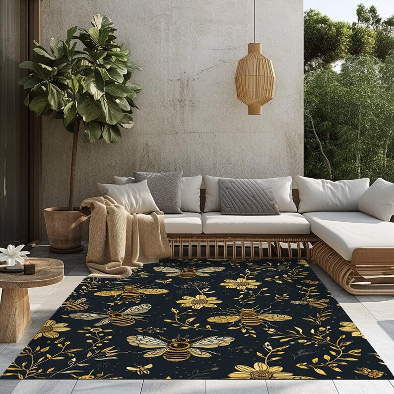 Bee pattern rug, Outdoor Non-slip rug, Washable rug, Honeybee patterned rug, Livingroom rug, Rectangular rug, Bedroom rug, Balcony rug,