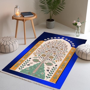 Tapis de prière design mihrab anatolien, tapis de prière islamique brodé à motif floral, tapis de prière musulman, tapis souple portable, tapis de prière élégant