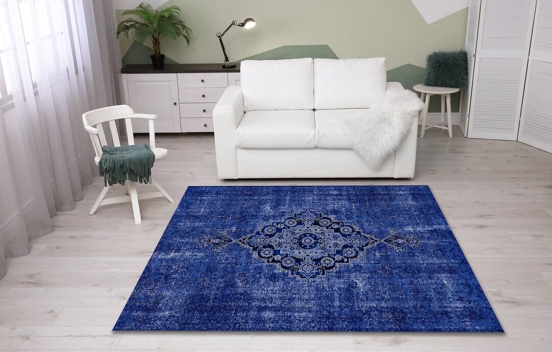 Navy Blue Rug, Sitting Room Rug, Lodge Rugs, Distressed Rug, Area Rug