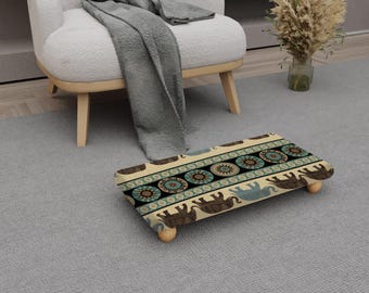 Southwestern Printed Footstool, Rug Cushion (Custom Sizes Available) H-747