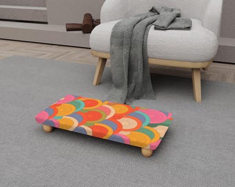 Multicolor Pattern Footstool, Handmade Upholstered Stool, H-1106