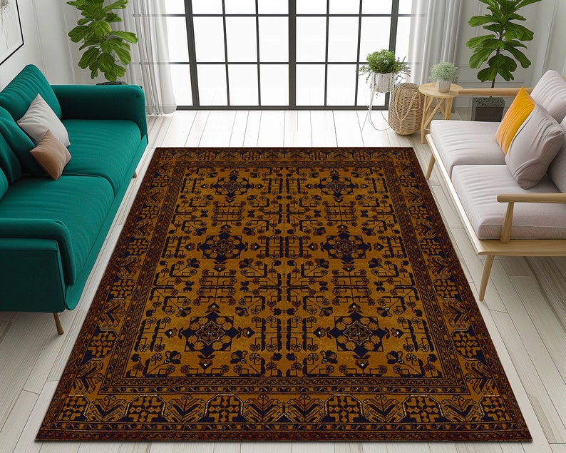 Orange Home Rug, Nonslip Oversize Rug, Comfortable Rug, Pet Friendly Rug, Kitchen Large Rug, Entryway Rug, Blue Oversize Rug, Modern Decor