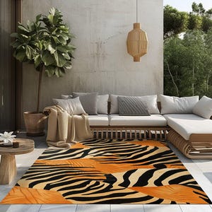Orange zebra printed rug, Washable rug, Eco-friendly rug, Livingroom rug, Accents rug, Non-slip rug, Animal print rug, Desing area rug