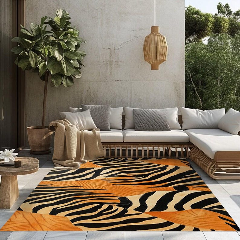 Orange zebra printed rug, Washable rug, Eco-friendly rug, Livingroom rug, Accents rug, Non-slip rug, Animal print rug, Desing area rug