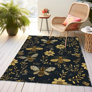Alfombra con estampado de abejas, Alfombra antideslizante para exterior, Alfombra lavable, Alfombra con estampado de abejas, Alfombra para salón, Alfombra rectangular, Alfombra para dormitorio, Alfombra para balcón