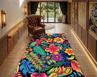 Colorful floral printed rug, Soft area rug, Elegant colorful flower printed rug, Easy to clean, Stylish multicolor rug, Livingroom rug